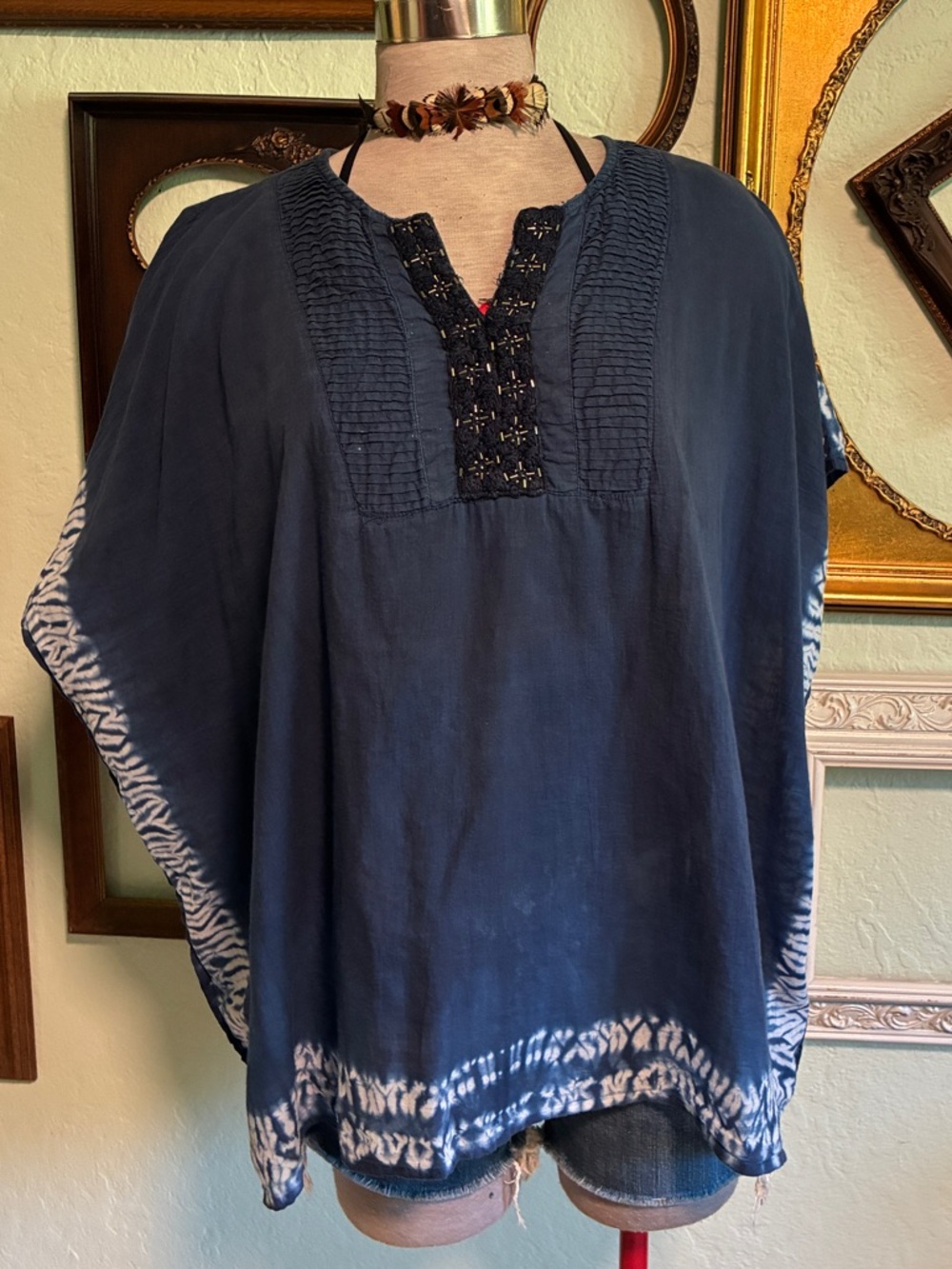 Boho Indigo Tie-Dye Tunic Top